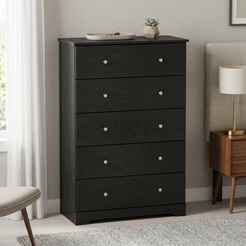 Blaklee 31.3" W 5-Drawer Wood Dresser, Black Oak