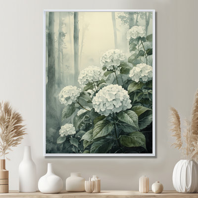 «Field Hydrangeas In The Foggy Morning», impression sur toile