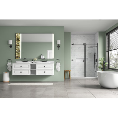 Meuble-lavabo suspendu de 72 pouces, blanc, double vasque, prêt à poser