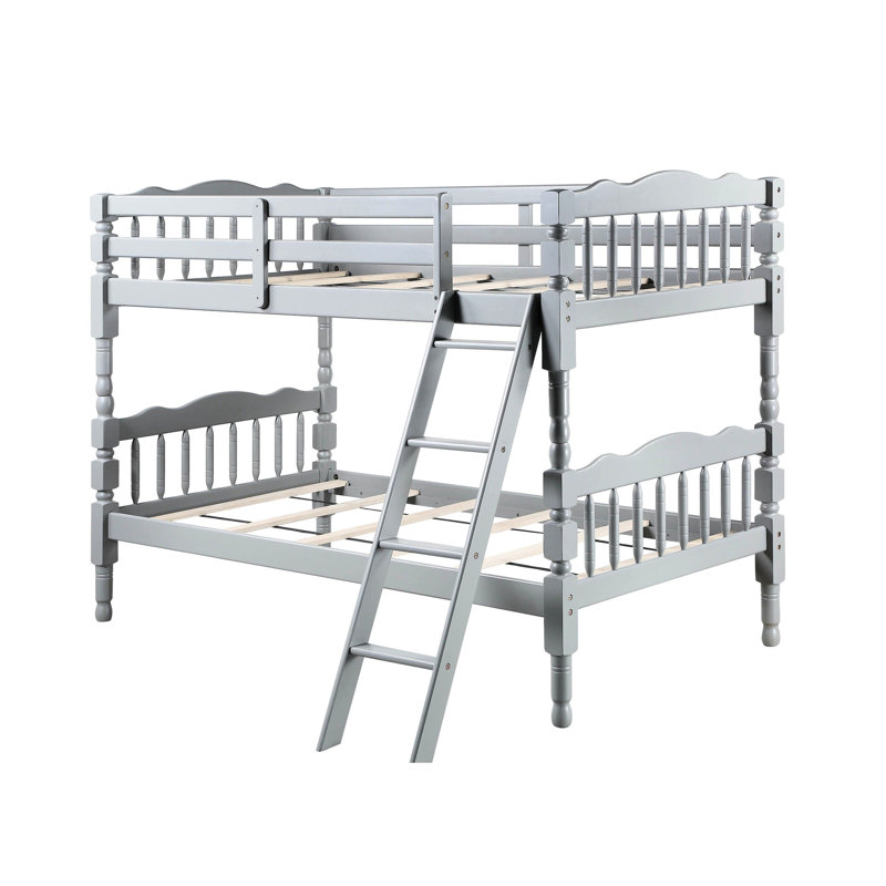 Lit superposé gris pour lits simples - méthode de fabrication convertible, système de lattes, échelles frontales à droite, garde protégée, structure de la zone de couchage de 330 lb,