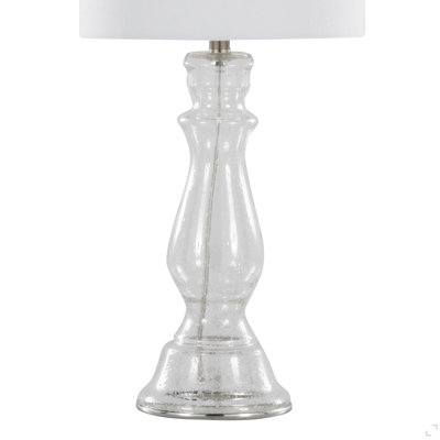 24" Contemporary Glass Table Lamp in Clear Seeded Glass, Brushed Nickel and White Linen Shade from Grandview Gallery  - Set of 2