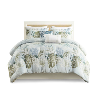 Édredon 6 pièces en coton bleu surdimensionné avec coussin décoratif - thème tropical pour une chambre côtière confortable, pièces complètes faciles à nettoyer et literie imprimée lavable à la machine
