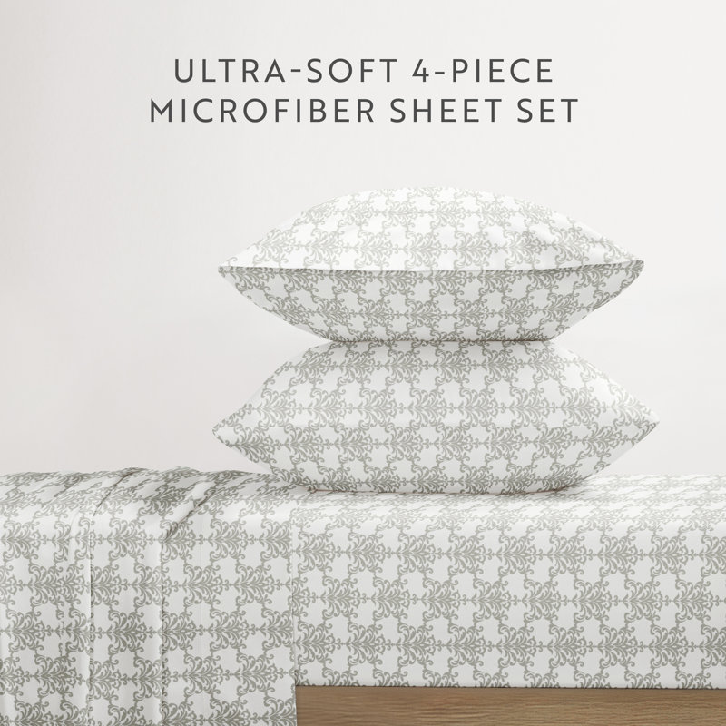 Soft Bouquet Damask Pattern Microfiber Sheet Set, Twin Sheet Set + 1 Fitted Sheet + 1 Pillowcase