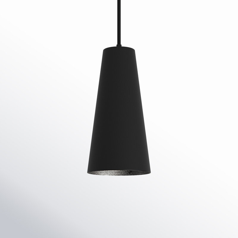 Luminaire suspendu conique à 1 lumière Deandra, Extérieur noir / intérieur feuille d'or