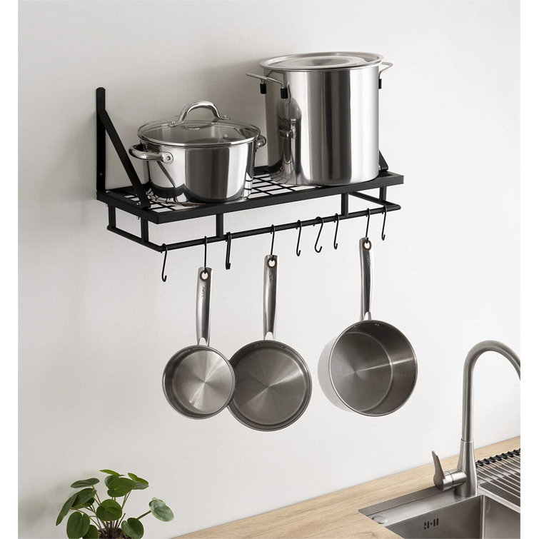 Prep & Savour Wall Mounted Pot Rack Metal in Black, Size 3.1 H x 15.7 W x  11.8 D in, Wayfair, Organization