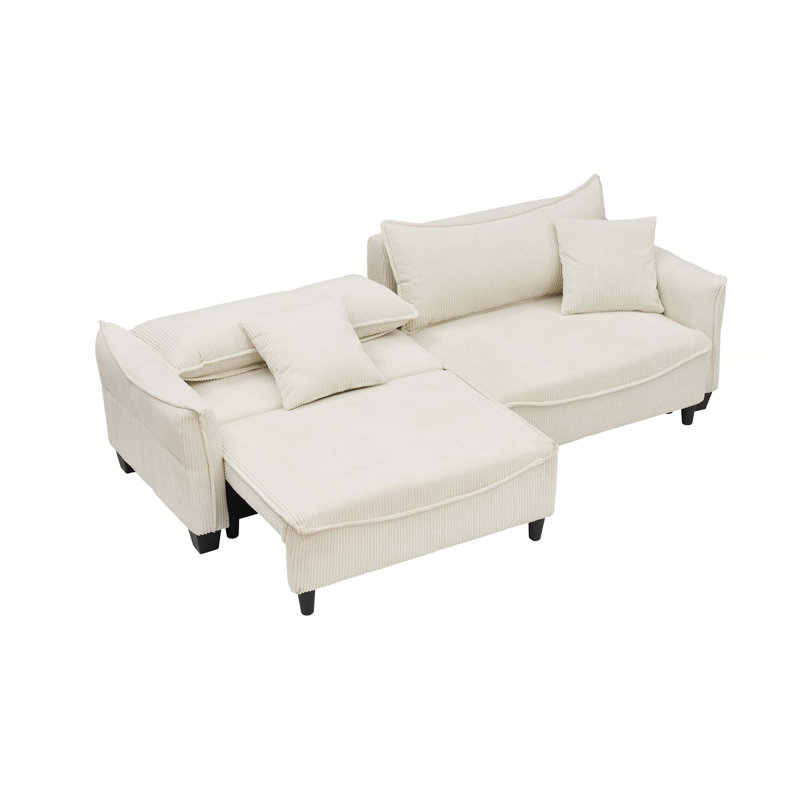 Sofa with Corduroy Fabric, Convertible to Sofa Bed with Two Throw Pillows: Perfect for Living Rooms & Versatile Spaces, Beige