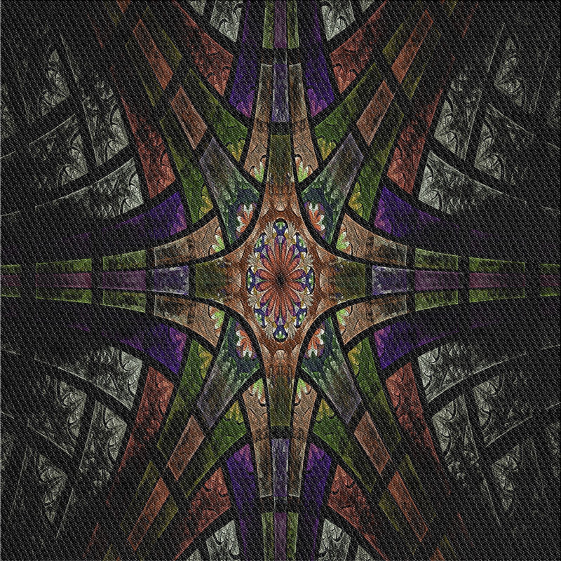 Tapis vert/noir/mauve tissé à la machine, Carré 6 pi