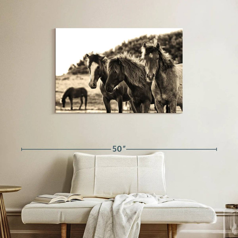 Chevaux trois sépia, H 26 po x l 39 po