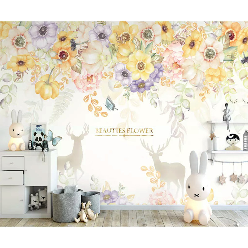 Floral Wall Mural, 6.25' L x 9.33' W