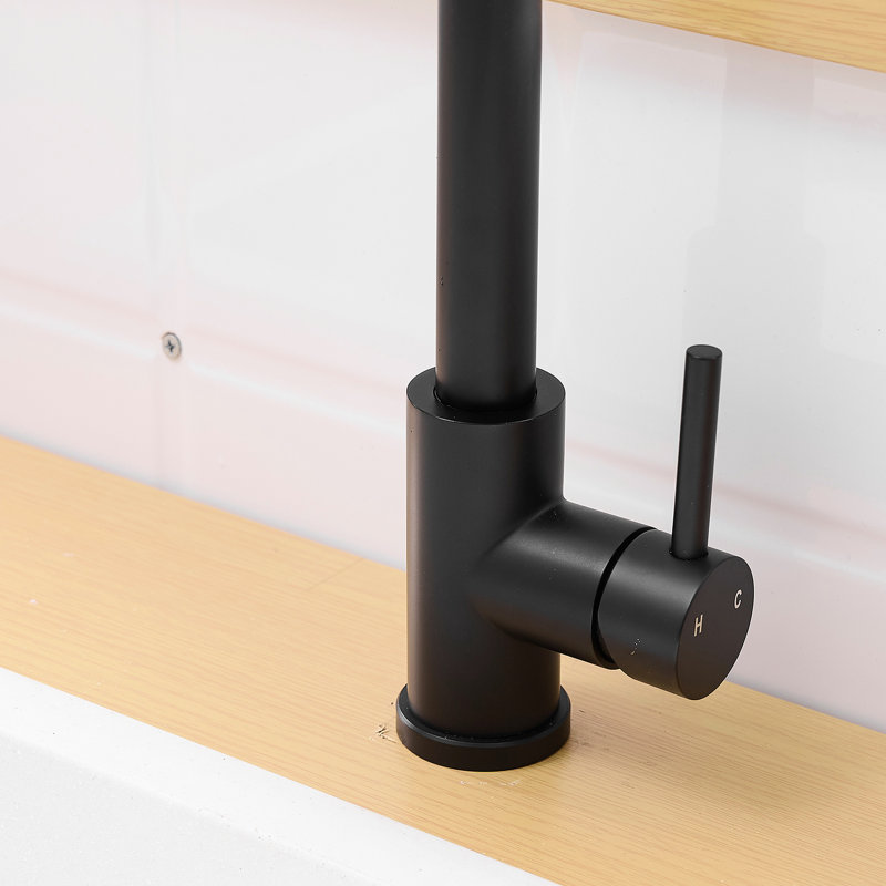 Robinet de lavabo de salle de bain noir avec poignée rétractable - poignée simple pour salle de bain contemporaine