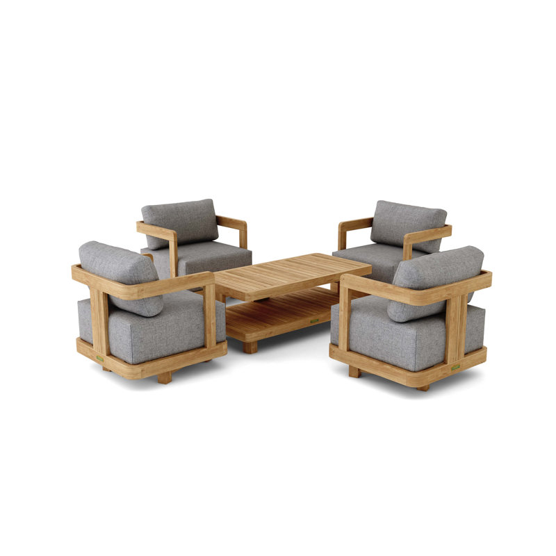 Granada Outdoor 5 - Piece Teak Conversation Set, Cast Slate