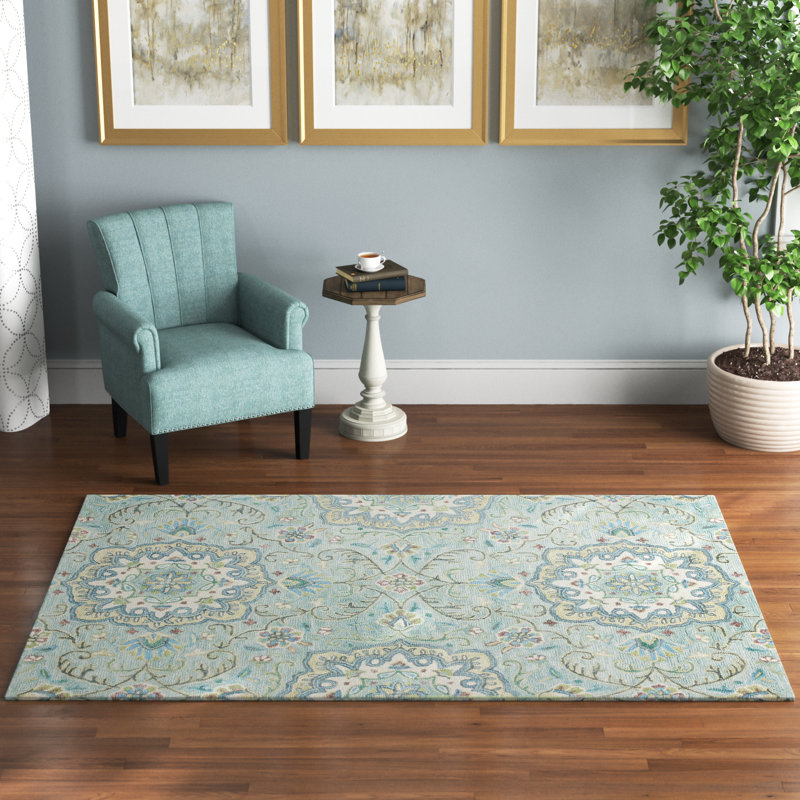 Tapis vert en laine touffeté à la main Andrieka, Rectangle 5 pi x 7 pi 6 po