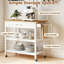 Natural & White Kitchen Island Trolley, 3-Tier Rolling Serving Utility Cart with Wood Countertop, Drawer & 2 Open Storage Shelves, Lockable Casters Mobile Storage Trolley for Dining Room Kitchen