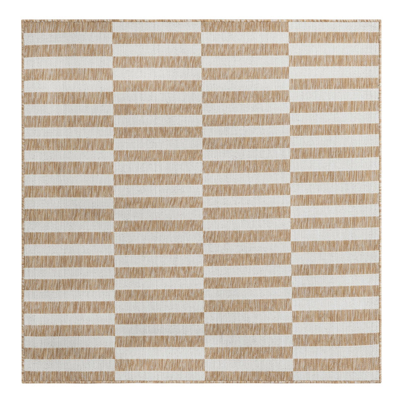 Robinson Striped Indoor / Outdoor Area Rug in Taupe/Ivory, Square 5'3"