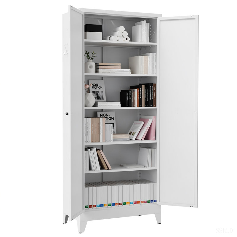 Armoire de rangement 75 po en métal avec 5 tablettes (capacité de 110 lb), armoire de cuisine autoportante avec tablettes réglables, vaisselle dans la cuisine, garde-manger, salle à manger
