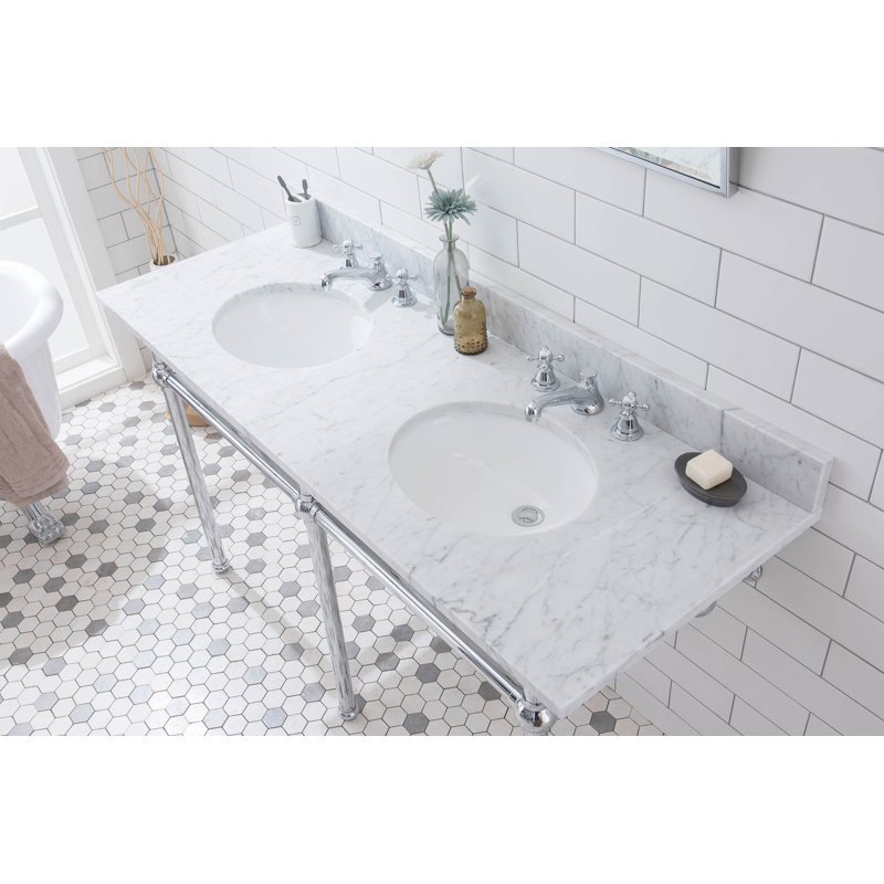 Greyleigh Copeland 60" Stone Oval Bathroom Sink with Overflow, Chrome, Clear