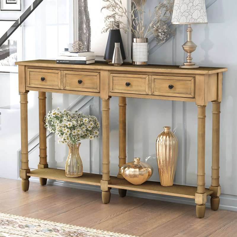 Console Table Sofa Table Easy Assembly With Two Storage Drawers And Bottom Shelf For Living Room, Entryway, Old Pine