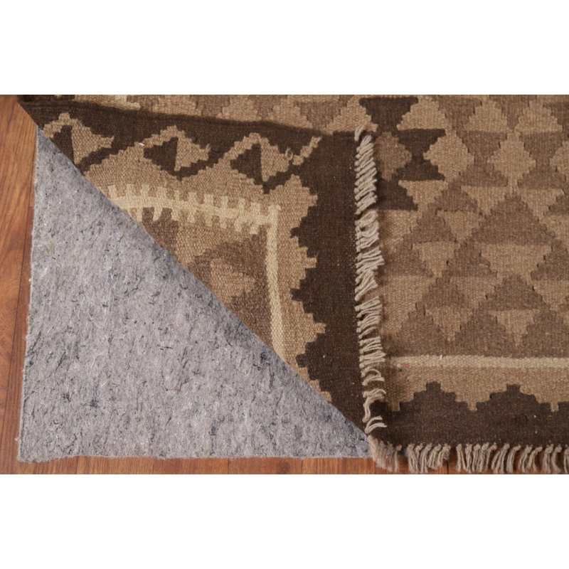 Geometric Kilim Brown Wool Area Rug 5x7