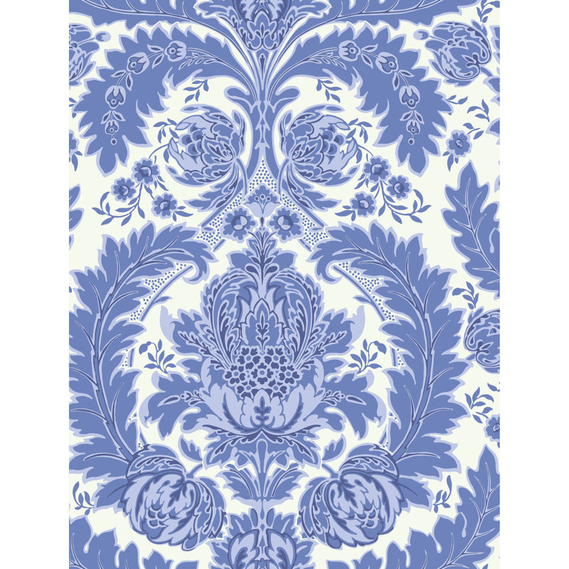Albemarle Coleridge Damask Wallpaper Roll, Blue/White