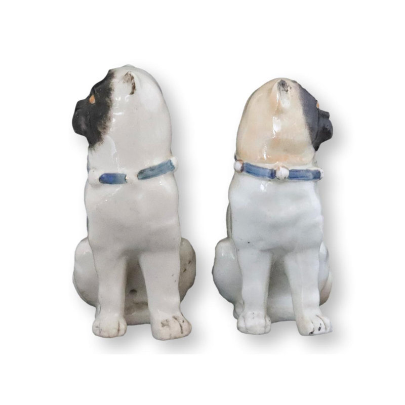 Antique German Porcelain Pug Dogs, Pair