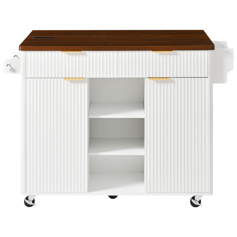 52" Fluted Kitchen Island With Drop Leaf (Not Include Stools)