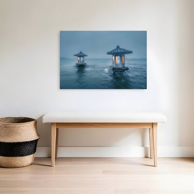 «Misty Lake Lanterns Ethereal Mystical Peaceful Landscape Nature», art mural