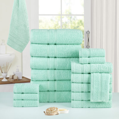Bibb Home 18 Pc Zero Twist Standard Cotton Towel Set (9 colors available)