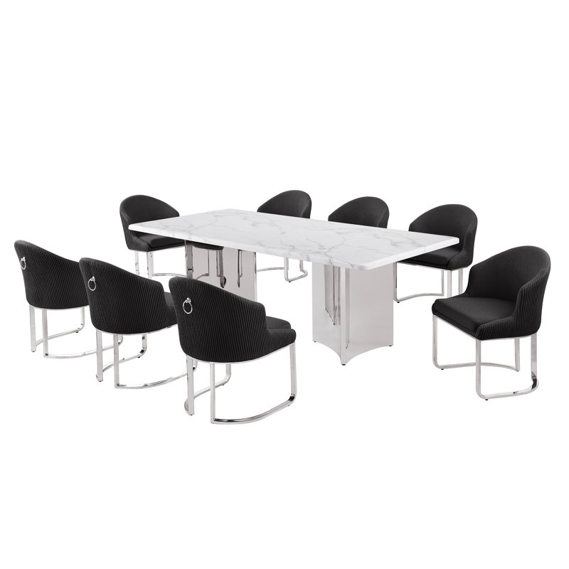 Ensemble de salle à manger Grand White, Noir, Argent argent