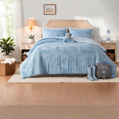 Ensemble de literie bleu western cowgirl, ensemble de chambre en microfibre pour lit double et queen.