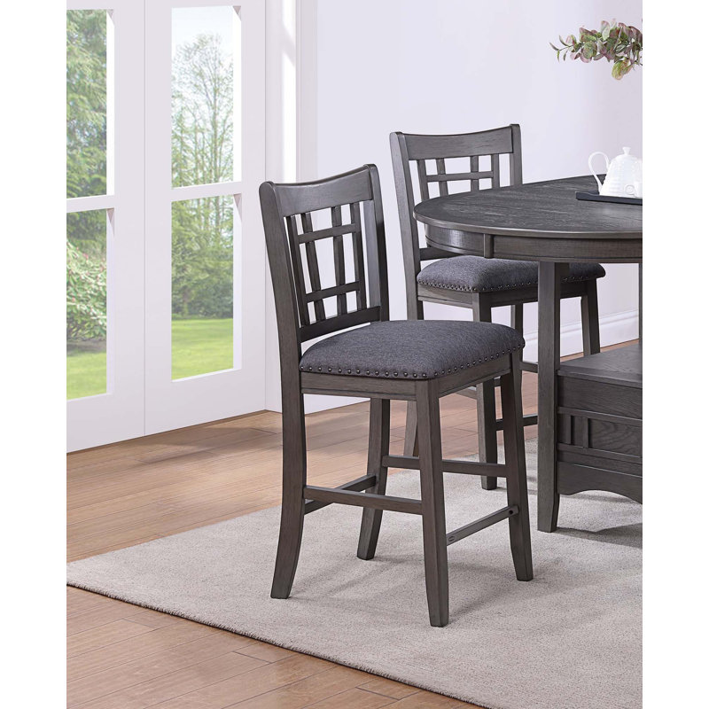 Ensemble de chaises hautes à hauteur de comptoir en bois massif 2 pièces, Gris, Gris