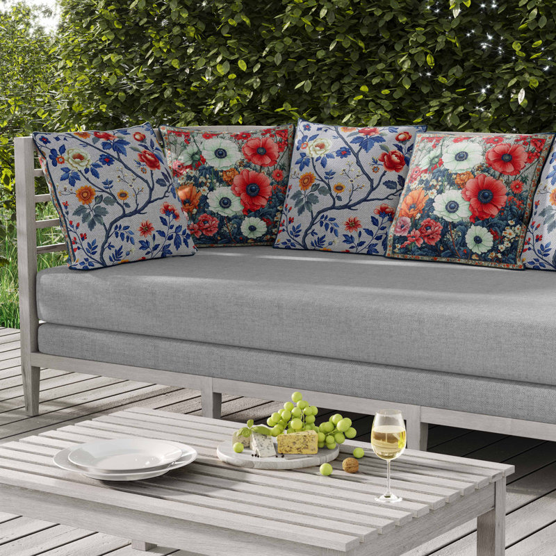 Coussin intérieur / extérieur Floral Array, Carré 18 po, Bleu/rouge/orange
