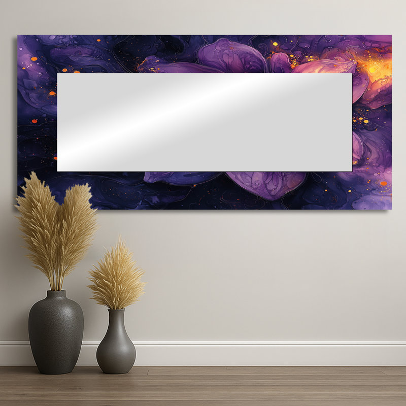 Dahlia vif lavande Dreamscape II - miroir floral pour décoration murale - imprimé sur métal, 28 po x 60 po