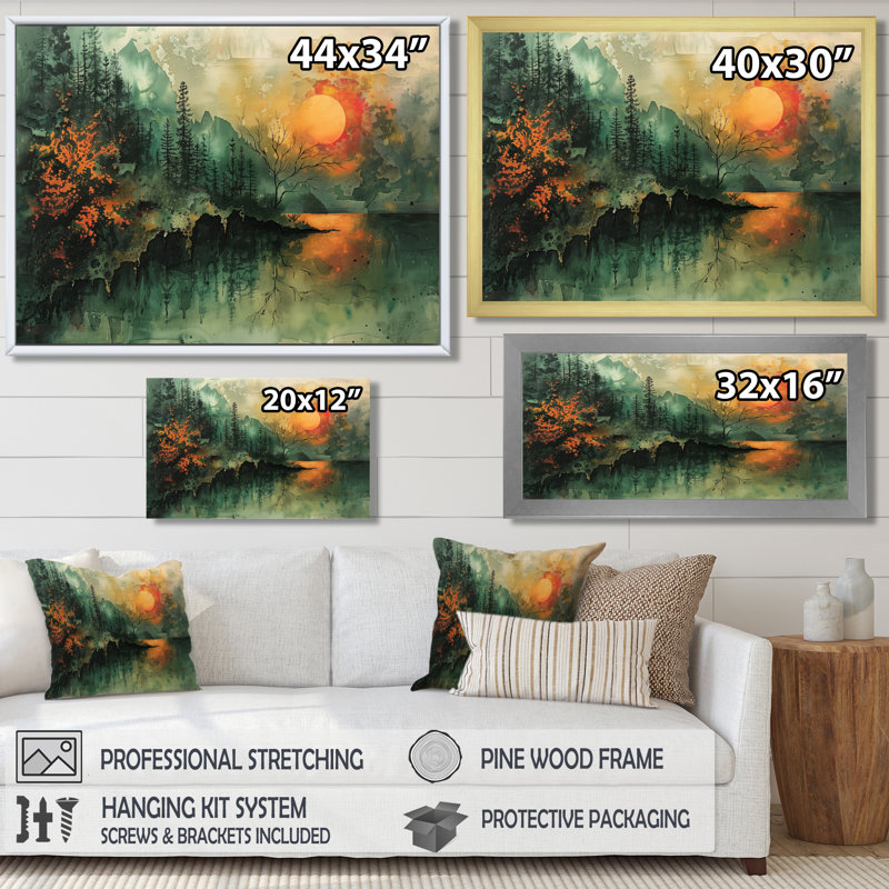 Charron - Art abstrait paysage mural, H 12 po x l 20 po, Cadre simple noir, bois massif