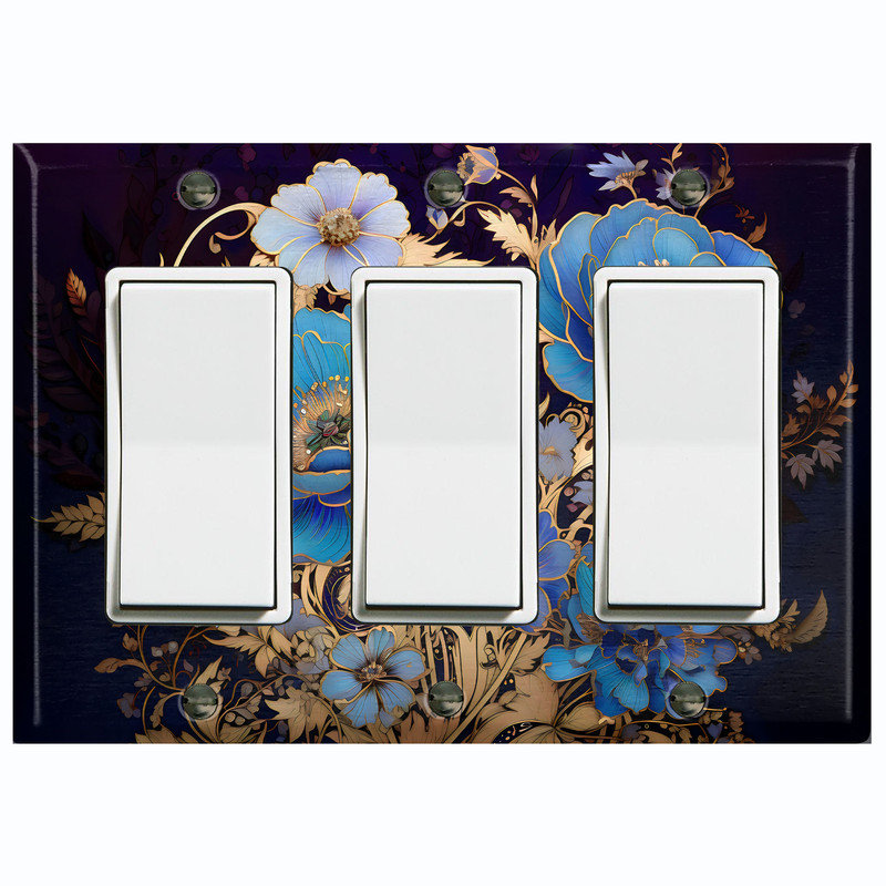 Couvercle de plaque d'interrupteur en métal; Chaise berçante GFI à 3 bandes US Standard - Fleurs baroques élégantes