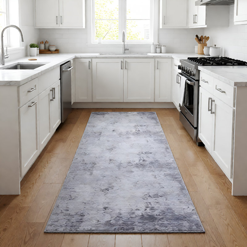 MARFI Collection Light Grey Abstract Doormat Rug, Runner 2'2" x 8'