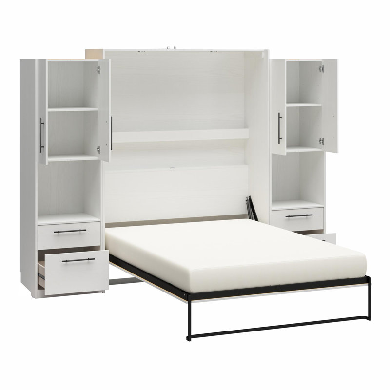 Armoire 2 tiroirs avec rangement ouvert et fermé Holly Hills, Blanc
