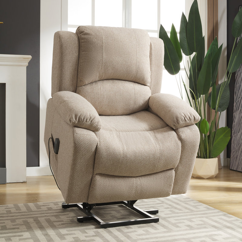 Aaronveer Upholstered Heated Massage Chair, Beige Polyester Twill