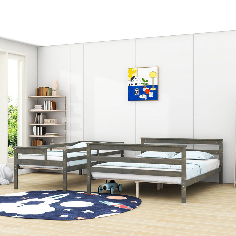 Lit simple superposé au dessus d'un grand lit avec échelle Avoca, Simple TG sur grand, Gris