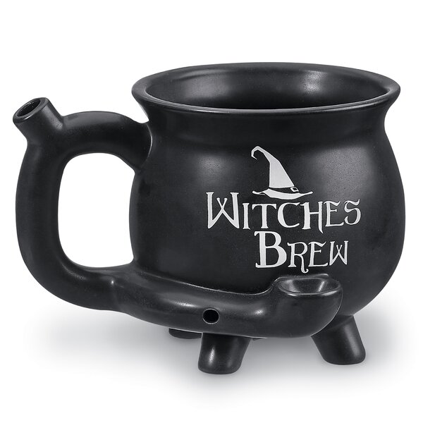 Ebros Ceramic Wicca Hocus Pocus Witch Black Cauldron Magical Witches Broth Dipping or Condiment Bowl or As Large Mug 18oz with Broom Spoon Serveware S