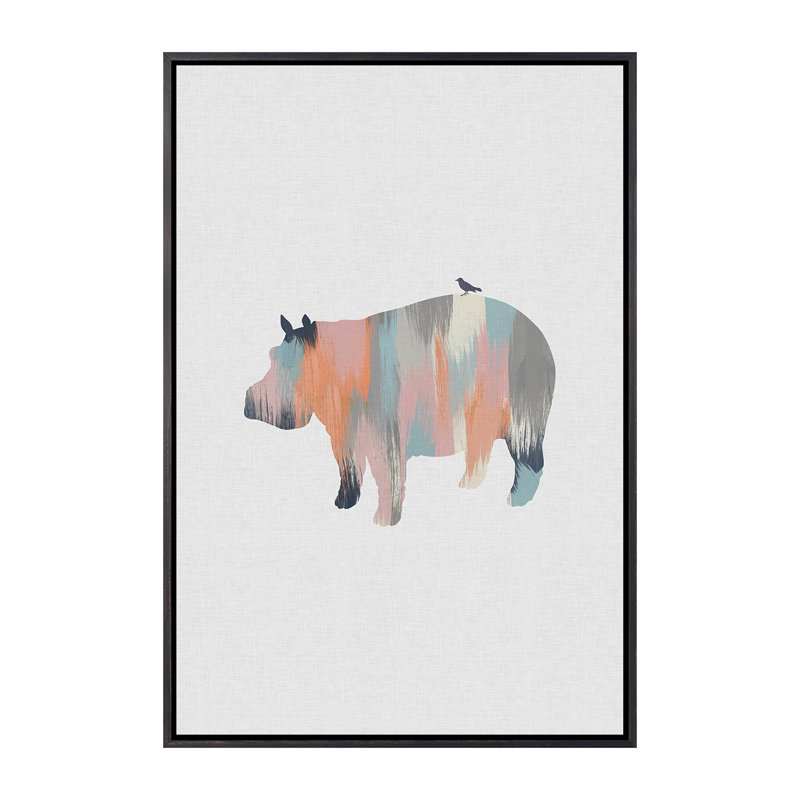 Pastel Hippo - impression d'art graphique, H 26 po x l 18 po x 1,5 po, Toile avec cadre noir patiné