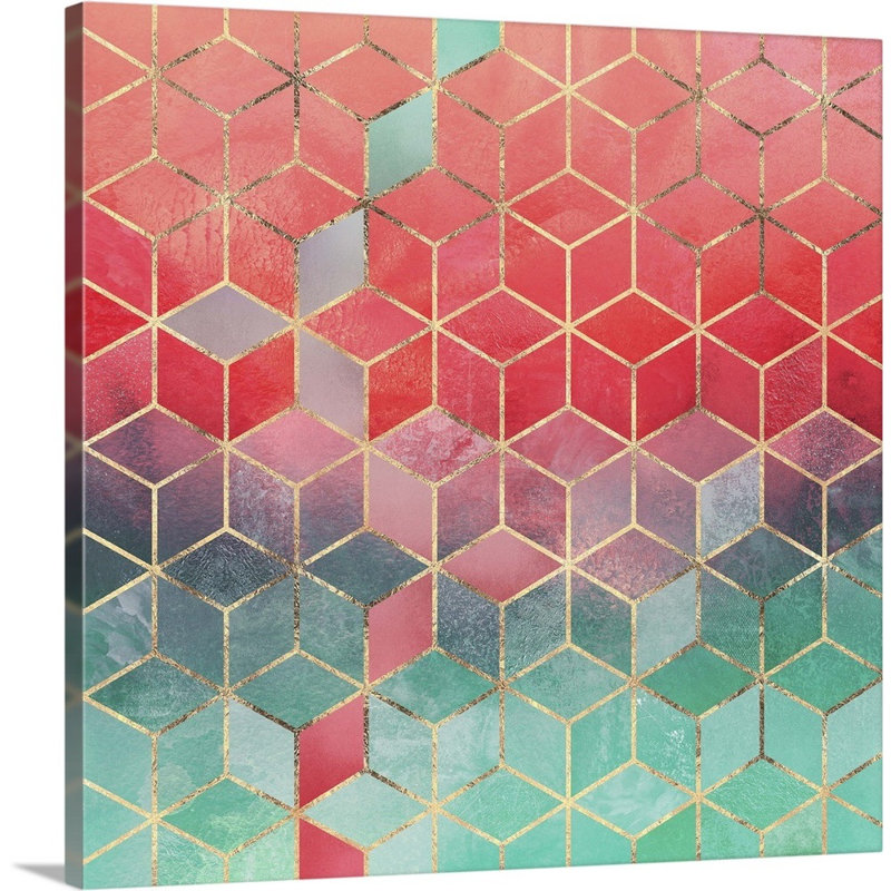 «Rose and Turquoise Cubes», reproduction d'impression sur toile, Toile tendue, H 48 po x l 48 po x P 1,25 po