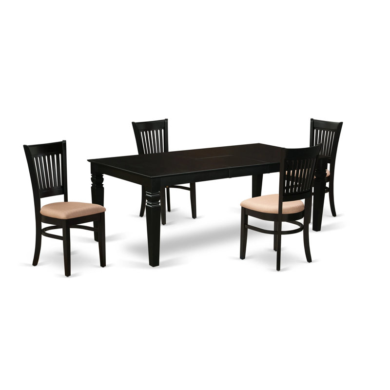 Ensemble de mobilier de salle à manger 5 pièces comprenant une table de cuisine rectangulaire avec rallonge papillon et 4 chaises en tissu de lin, noir