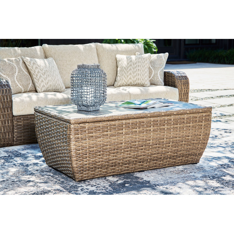Beige Rectangular Resin Wicker Outdoor Coffee Table