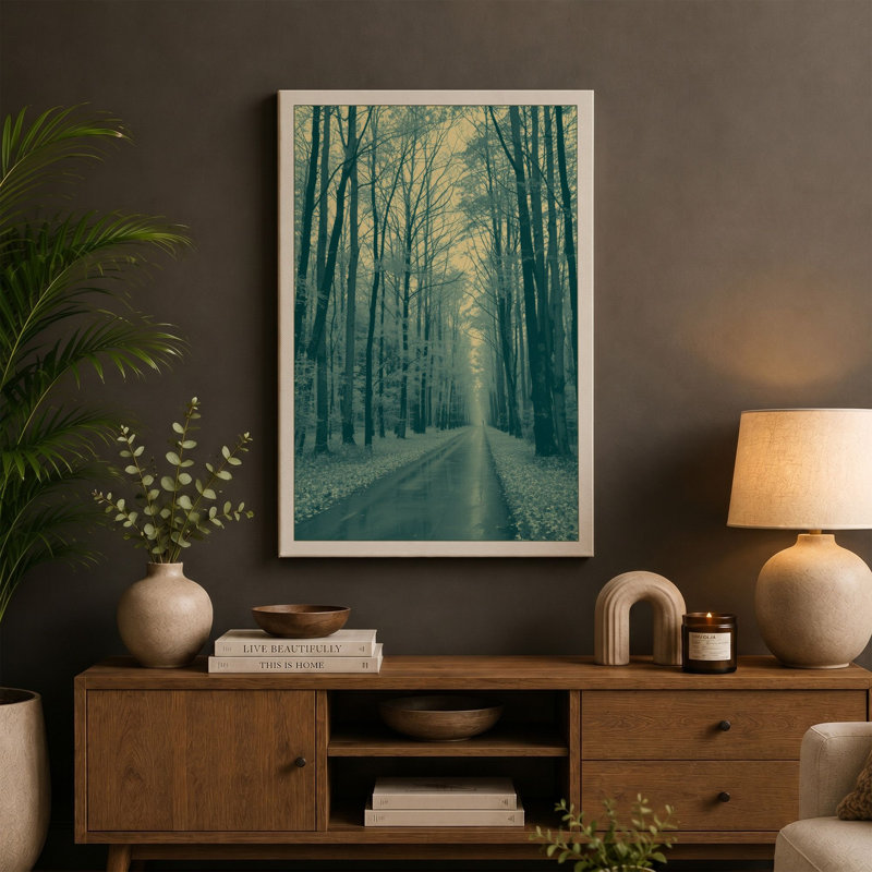 Winter Road Perspective Scandinavian - Wrapped Canvas, 30x20 - 76.2 x 50.8 cm, Sage Border