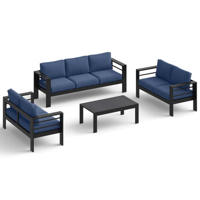 4-Piece Aluminum Patio Conversation Set With Cushions