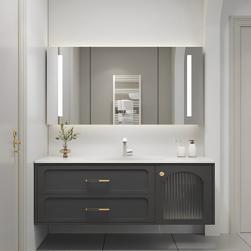 Simple exquisite bathroom cabinet, 55.12", Black