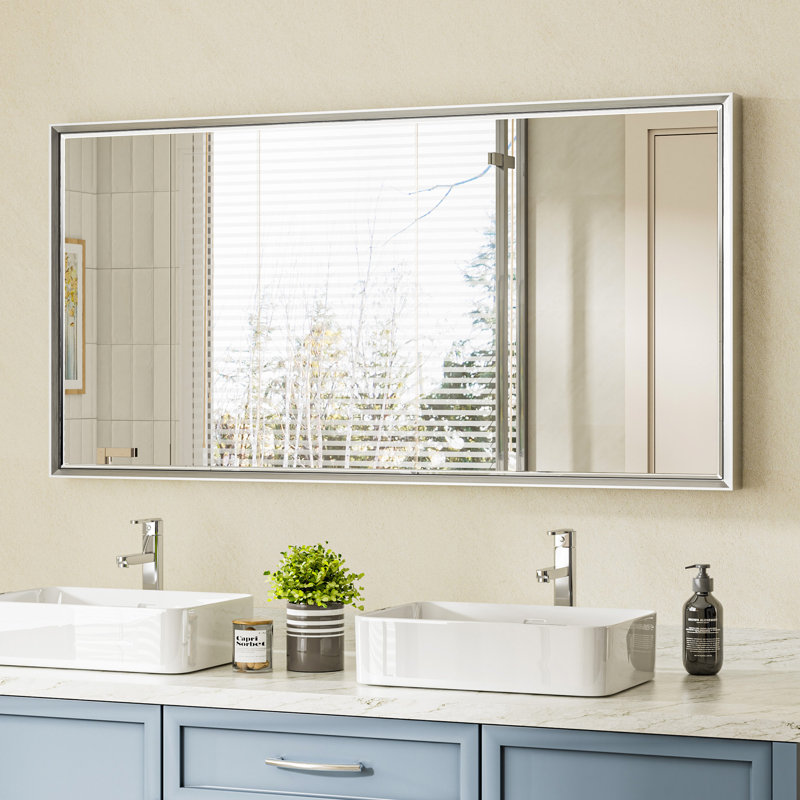 Miroir de salle de bain mural Lohoski, Argent, 24 po x 48 po