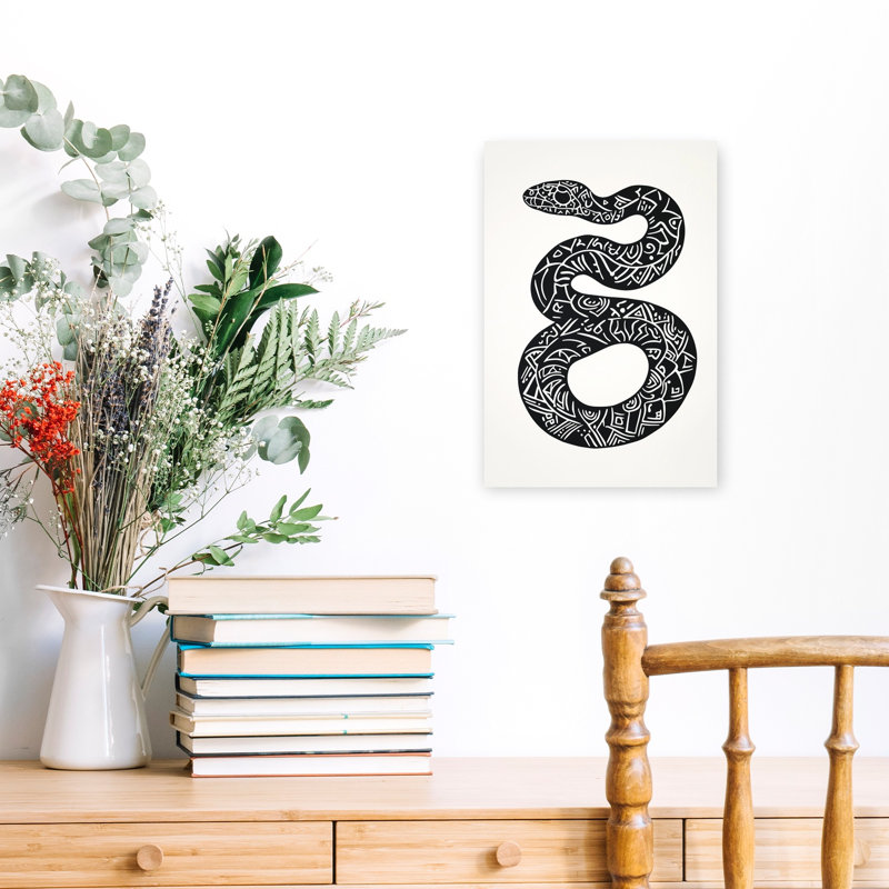 Coiled Tribal Snake Abstract Mystical Contemporary Snake Wall Art Print 1 Piece Wrapped Canvas Wall Art