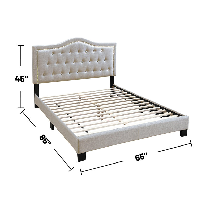 Light Brown Queen Linen Upholstered Bed with Tufted Headboard