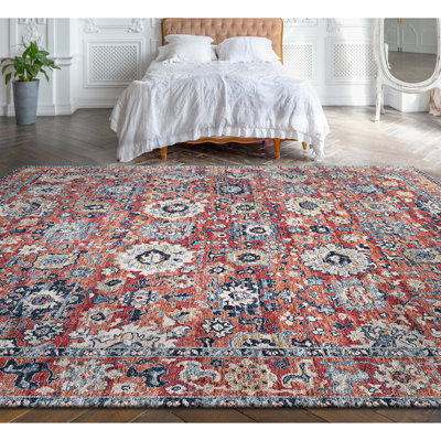 Hand Knotted Wool Area Rug in Rust